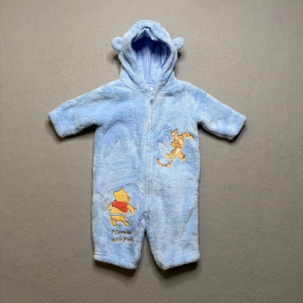Disney Fleece Pram Unisex 0-3M Blue Winnie‎ the Pooh Vintage Hooded Bunting Suit